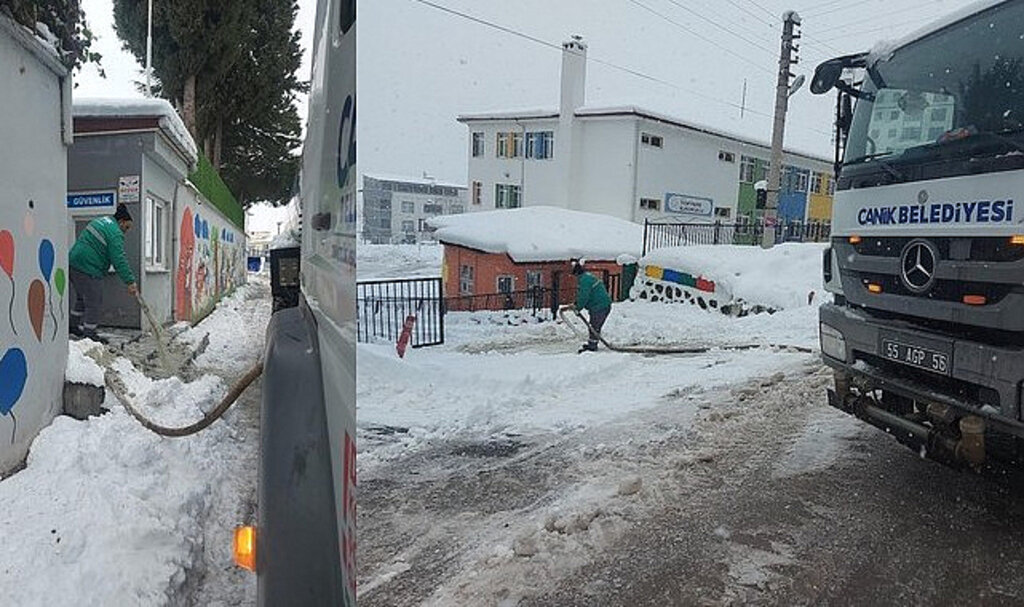 Canik Belediyesi'nden Okullarda Buzlanmaya Karşı Solüsyon Uygulaması!